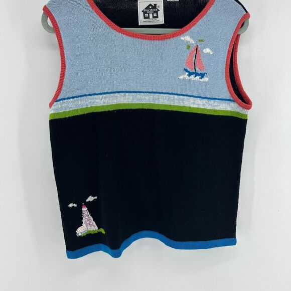 Vintage Storybook Knits Embroidered Sailboat Sweater Vest Women's M Lighthouse - Picture 1 of 10